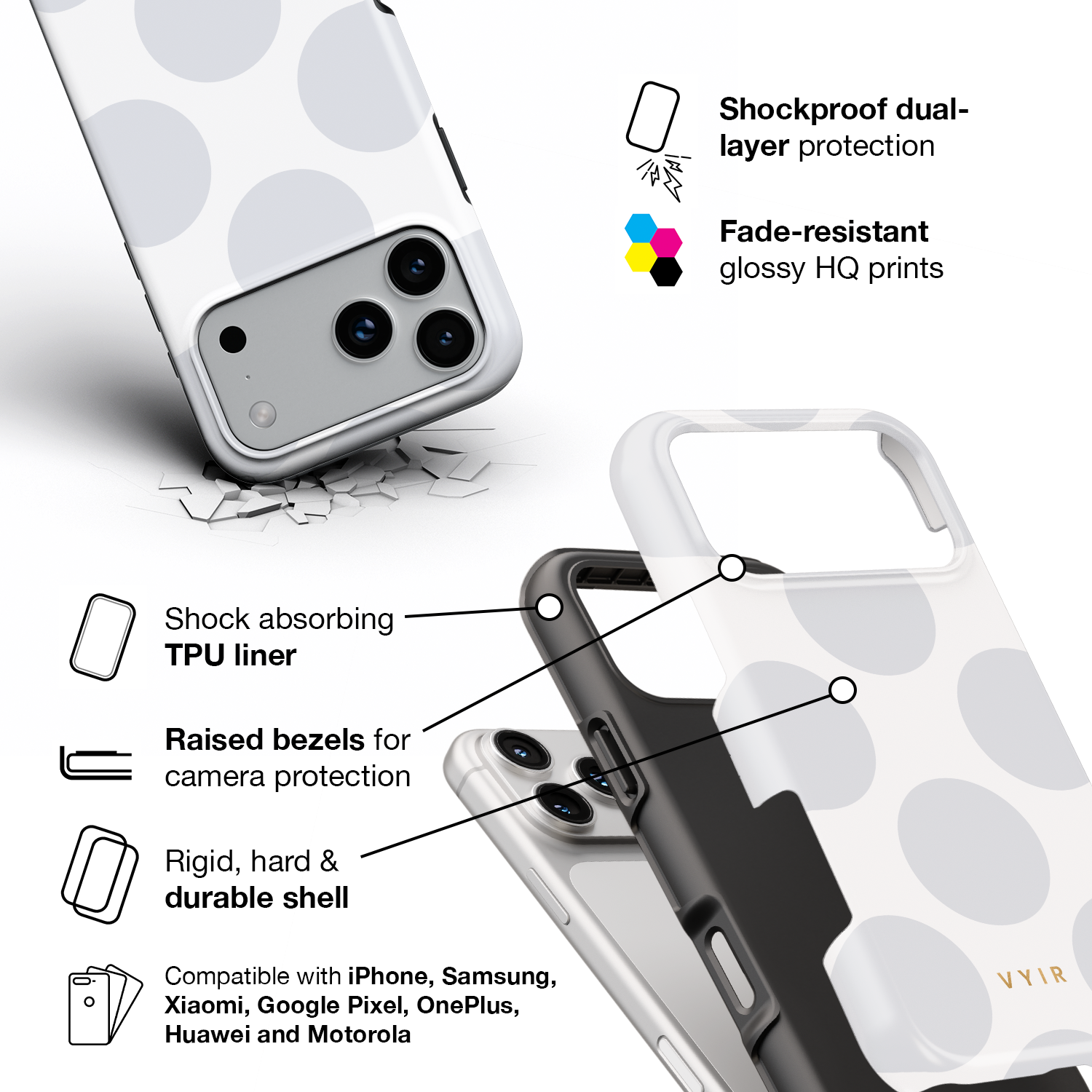 Large Polka Dots, Cloud Gray - Shockproof Phone Case - VYIR