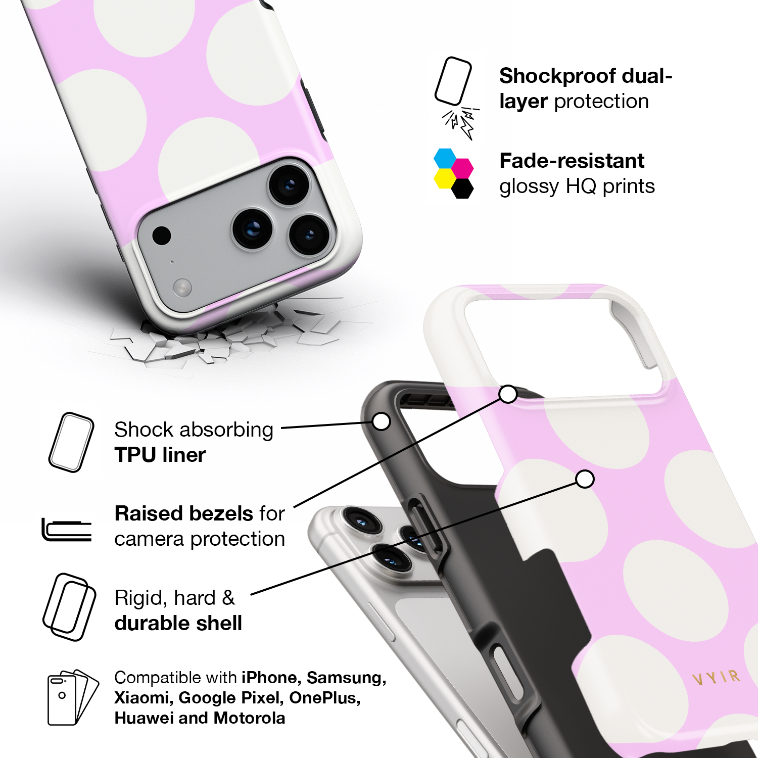 Large Polka Dots, Vanilla Pink - Shockproof Phone Case - VYIR