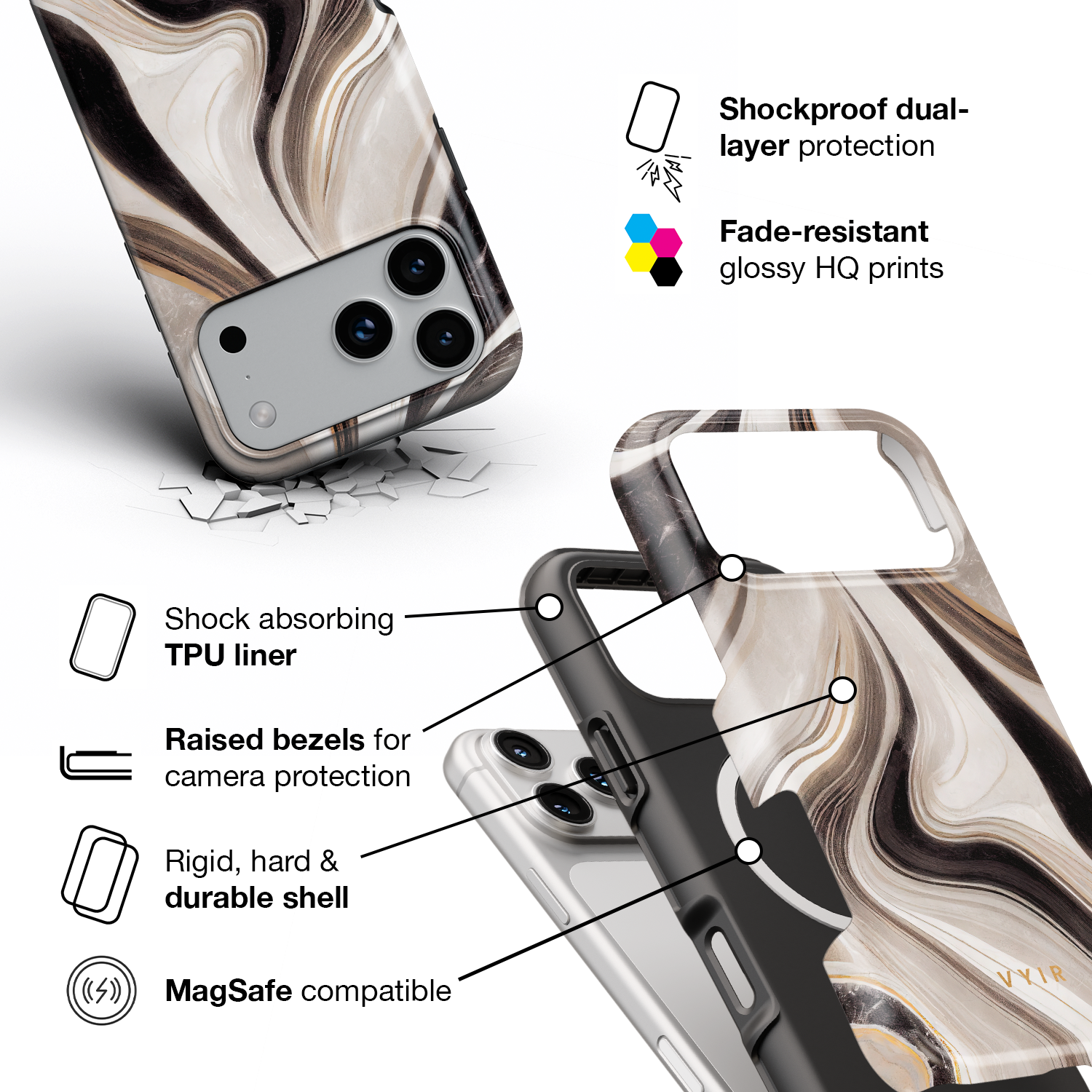 Cocoa Marble - Shockproof MagSafe iPhone Case - VYIR