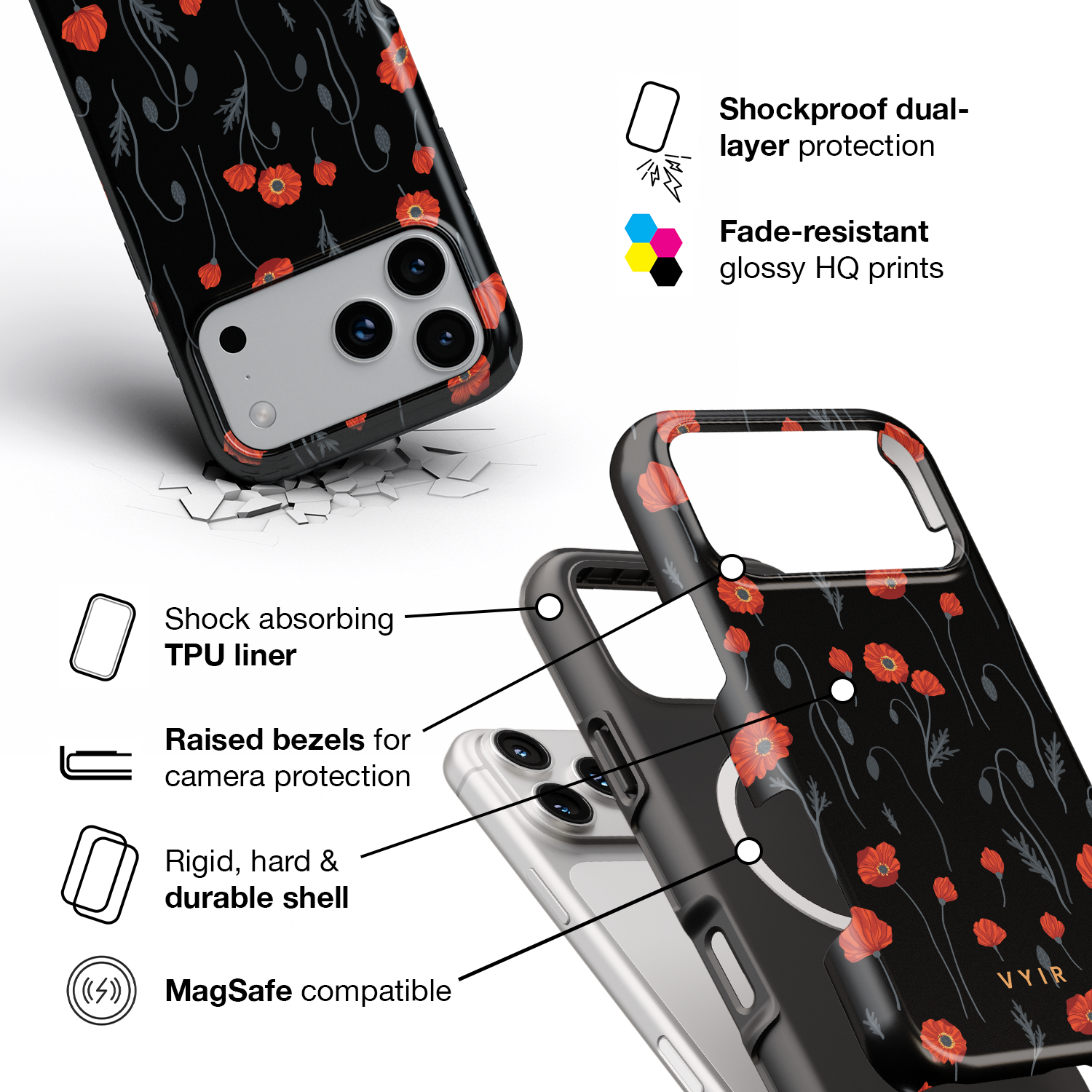 Red Poppies - Shockproof MagSafe iPhone Case - VYIR