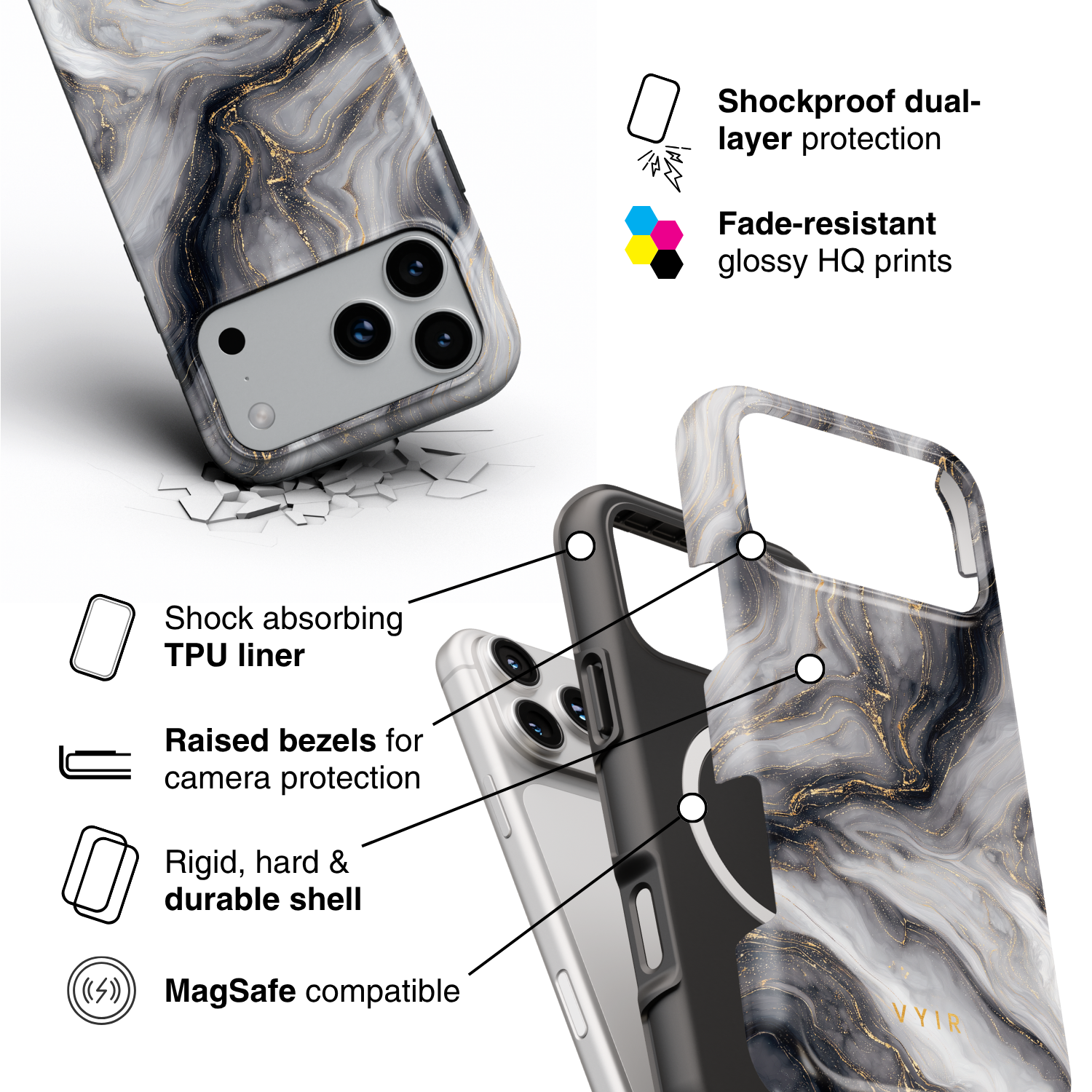 Golden Luxe Black - Shockproof MagSafe iPhone Case - VYIR