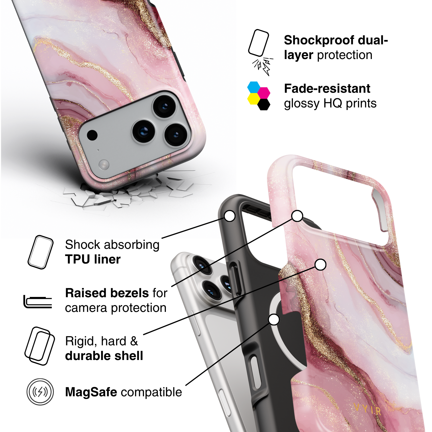 Golden Luxe Pink - Shockproof MagSafe iPhone Case - VYIR