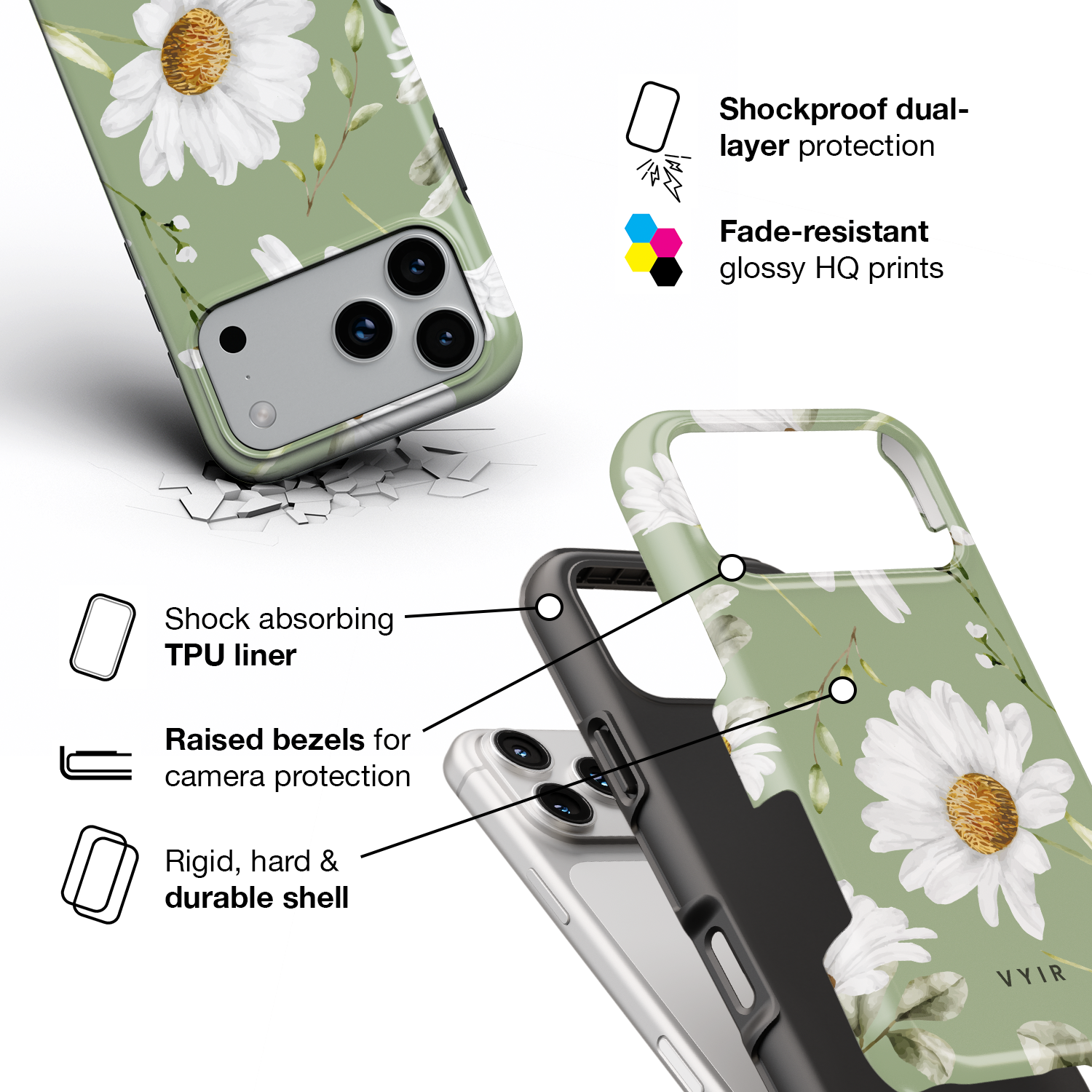 Sage Daisy Garden - Shockproof Phone Case - VYIR