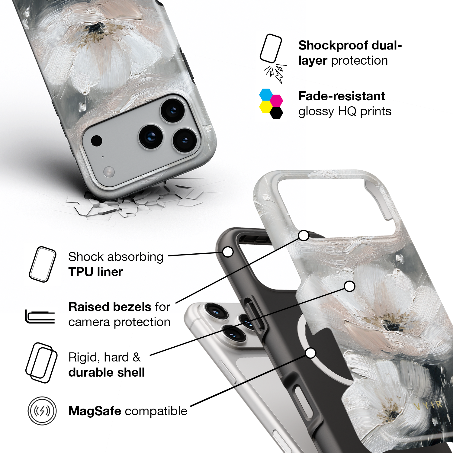 Misty Floral Painting - Shockproof MagSafe iPhone Case - VYIR
