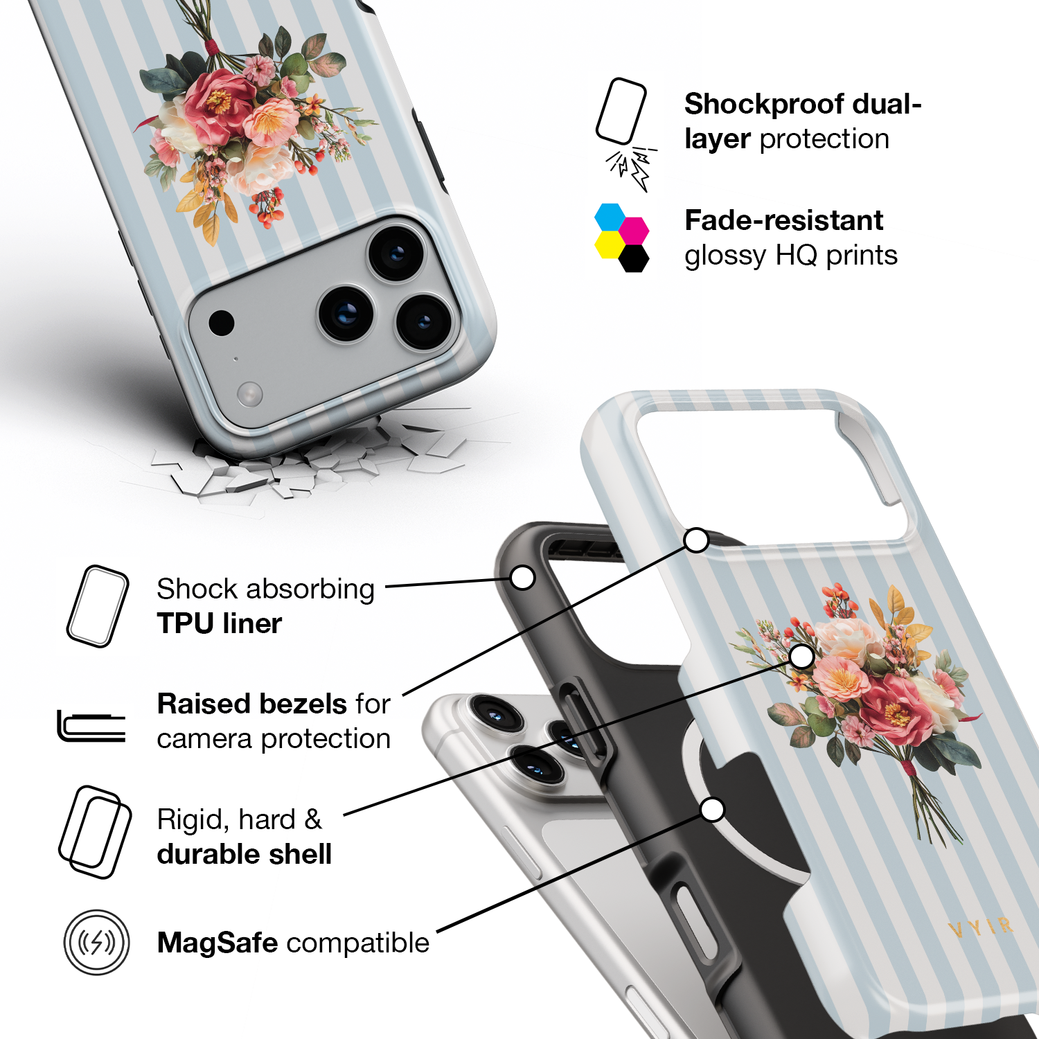 Have Flowers, Light Blue - Shockproof MagSafe iPhone Case - VYIR
