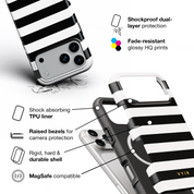 Horizontal Stripes, Black and White - Shockproof MagSafe iPhone Case - VYIR