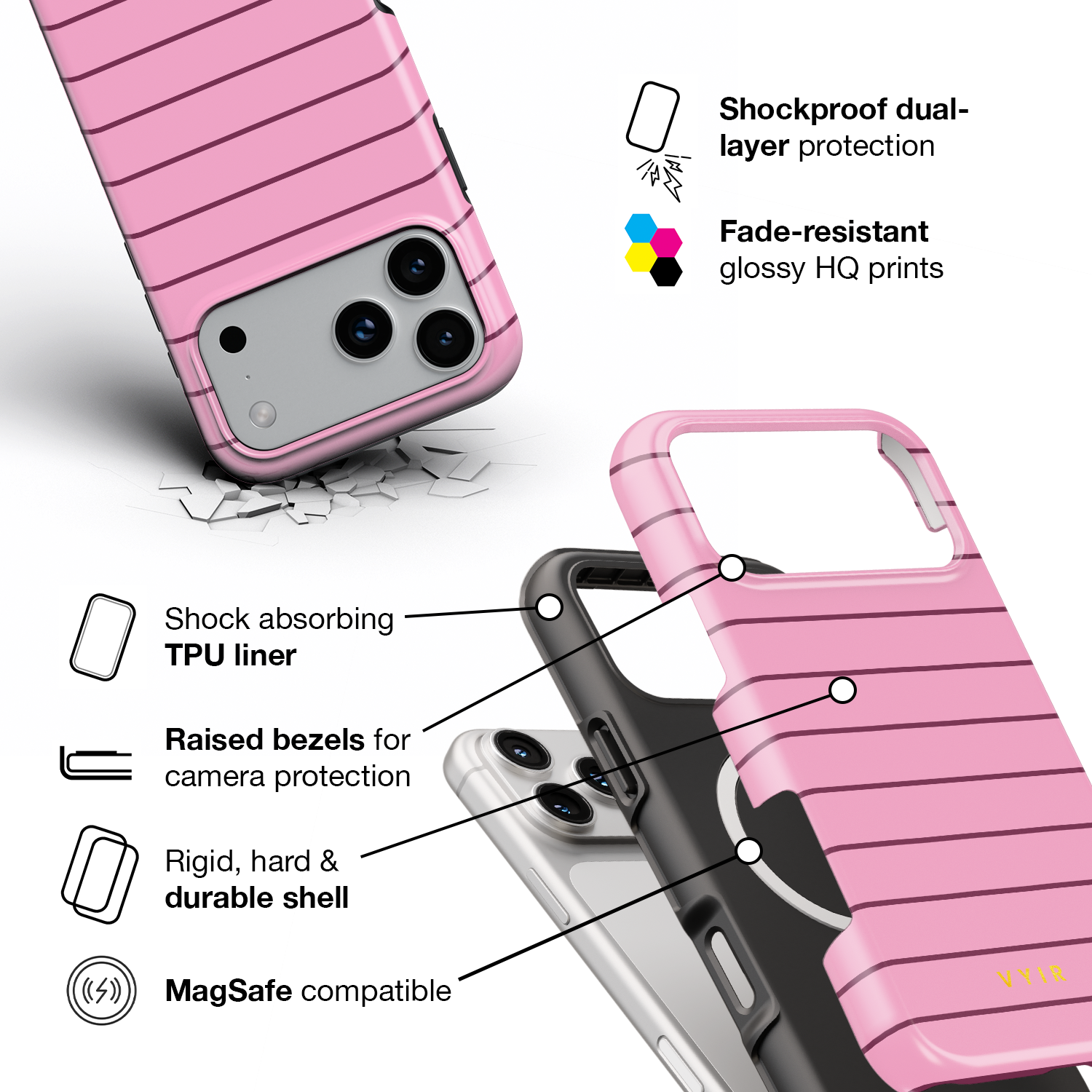 Horizontal Stripes, Blush Pink - Shockproof MagSafe iPhone Case - VYIR