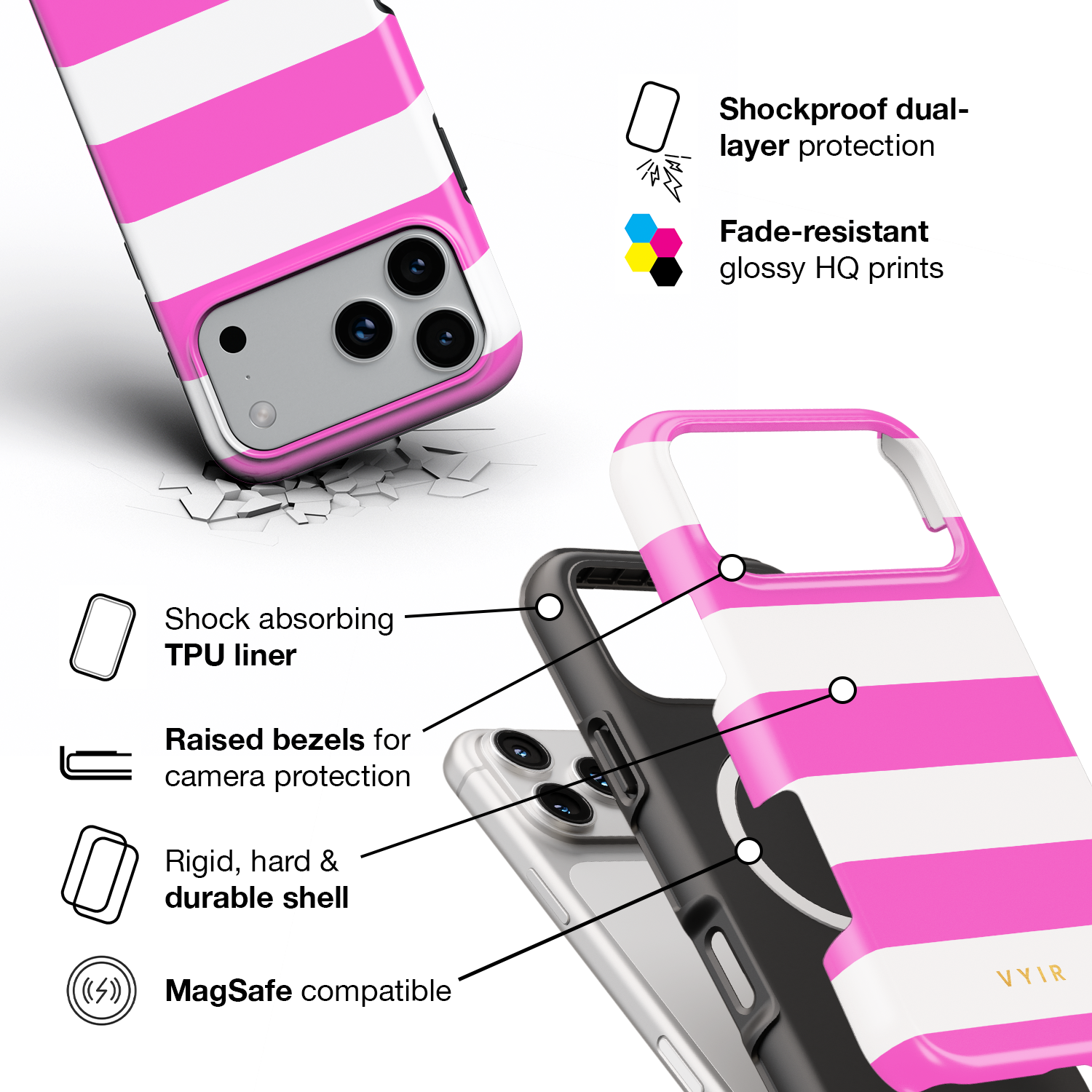Horizontal Stripes, Fashion Pink - Shockproof MagSafe iPhone Case - VYIR