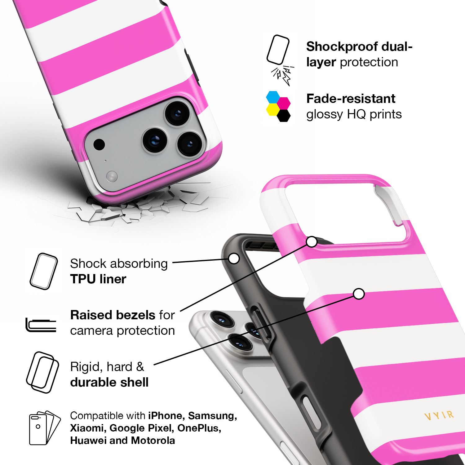 Horizontal Stripes, Fashion Pink - Shockproof Phone Case - VYIR