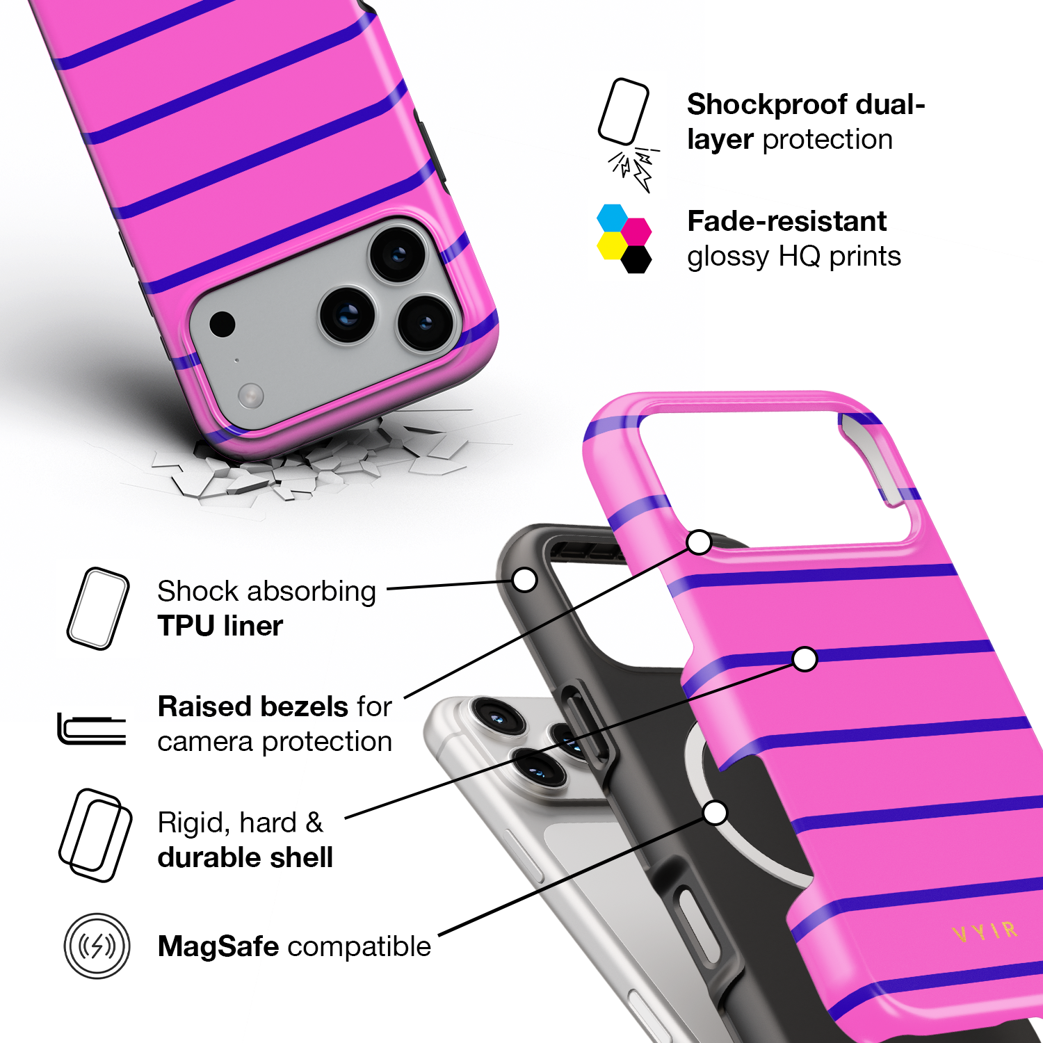 Horizontal Stripes, Pink Curtains - Shockproof MagSafe iPhone Case - VYIR
