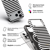Horizontal Stripes, Pinstripe Black and White - Shockproof MagSafe iPhone Case - VYIR