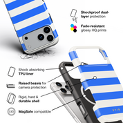Horizontal Stripes, Riviera Blue - Shockproof MagSafe iPhone Case - VYIR