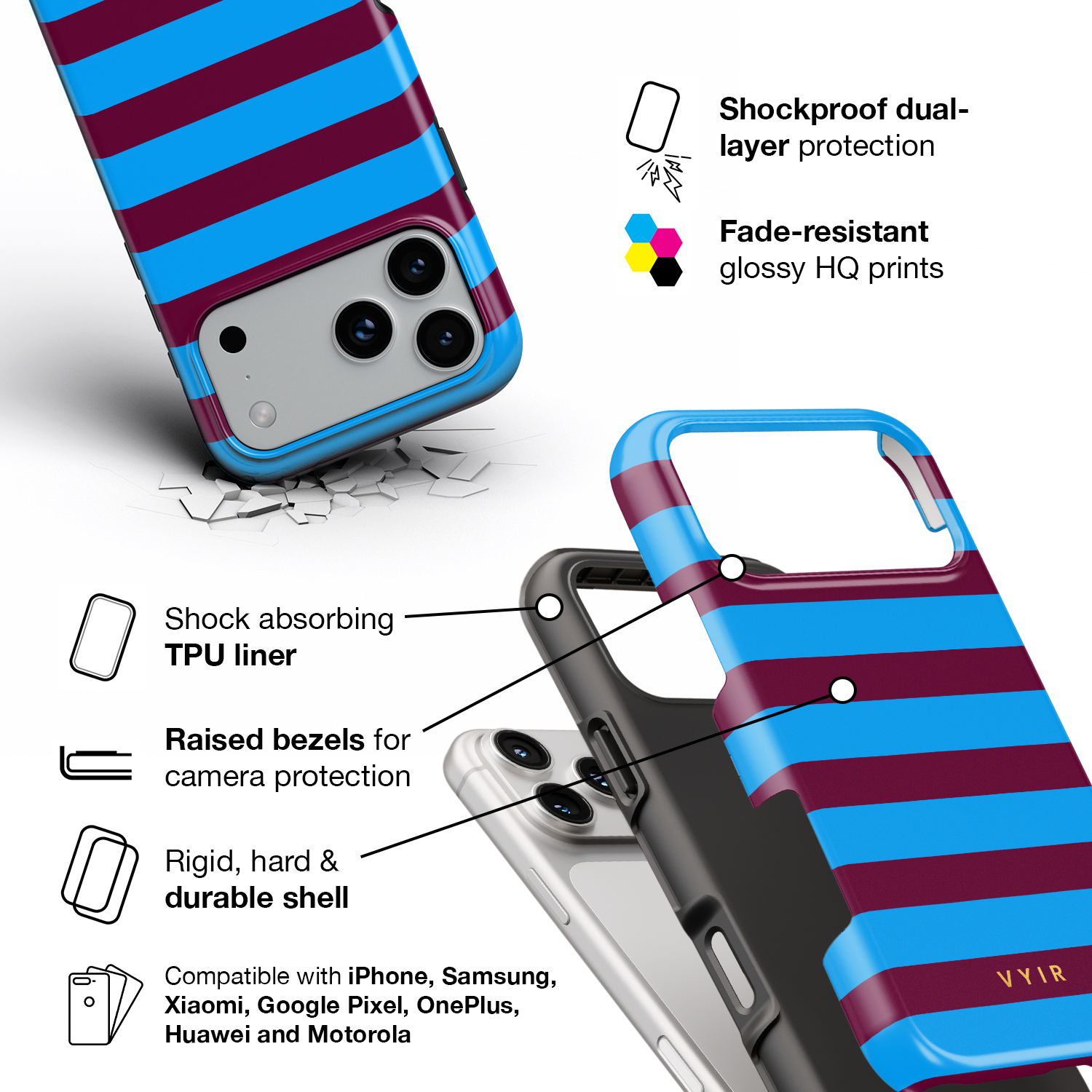 Horizontal Stripes, Track Blue - Shockproof Phone Case - VYIR