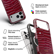 Croc Leather Print Burgundy - Shockproof MagSafe iPhone Case - VYIR