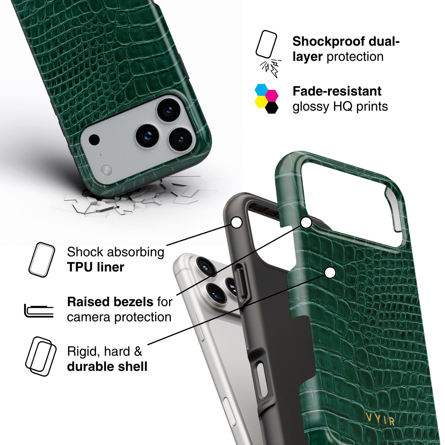 Croc Leather Print Jade - Shockproof Phone Case - VYIR