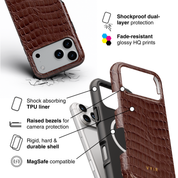 Croc Leather Print Mocha - Shockproof MagSafe iPhone Case - VYIR