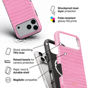 Croc Leather Print Pink - Shockproof MagSafe iPhone Case - VYIR