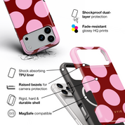 Large Polka Dots, Burgundy Pink - Shockproof MagSafe iPhone Case - VYIR