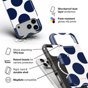 Large Polka Dots, Old Money Blue - Shockproof MagSafe iPhone Case - VYIR