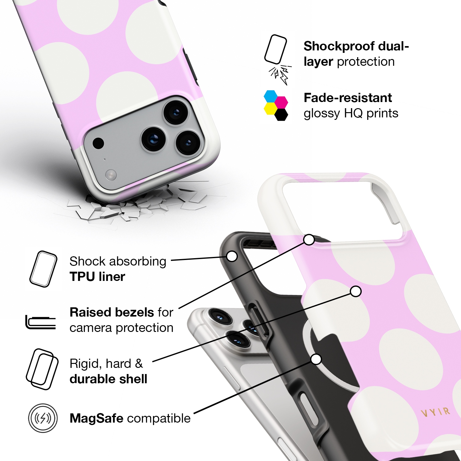 Large Polka Dots, Vanilla Pink - Shockproof MagSafe iPhone Case - VYIR