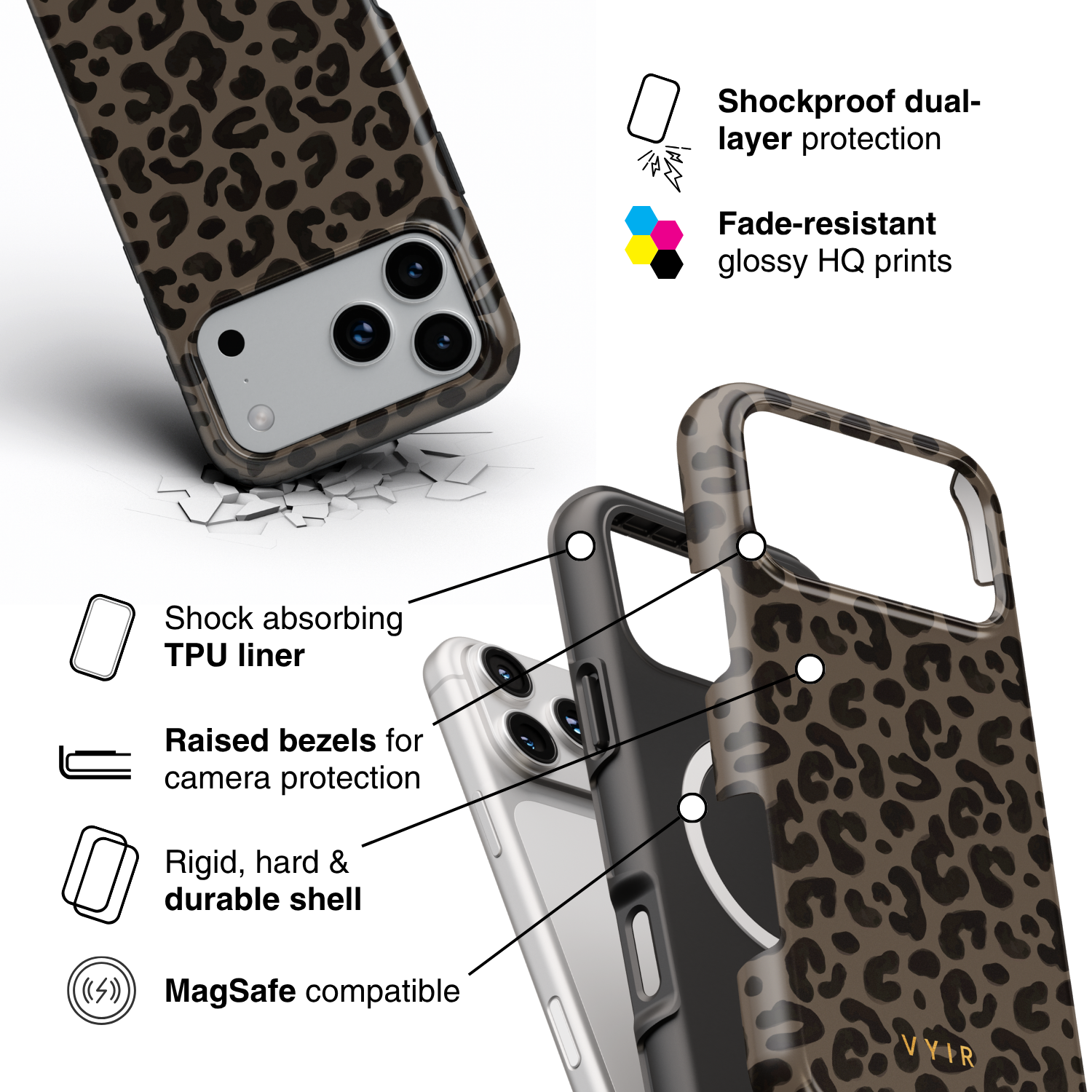 Leopard Elegance Coffee - Shockproof MagSafe iPhone Case - VYIR