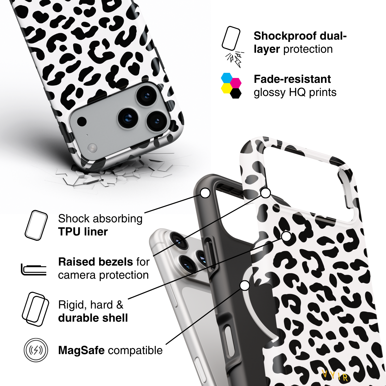 Leopard Elegance White - Shockproof MagSafe iPhone Case - VYIR