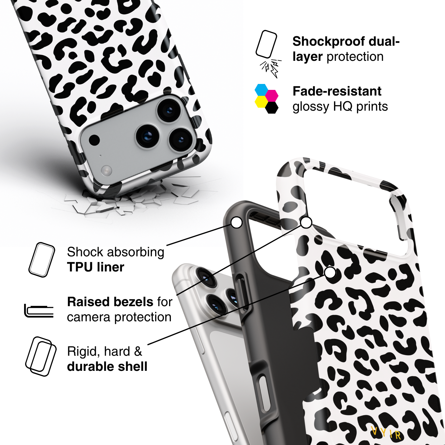 Leopard Elegance White - Shockproof Phone Case - VYIR