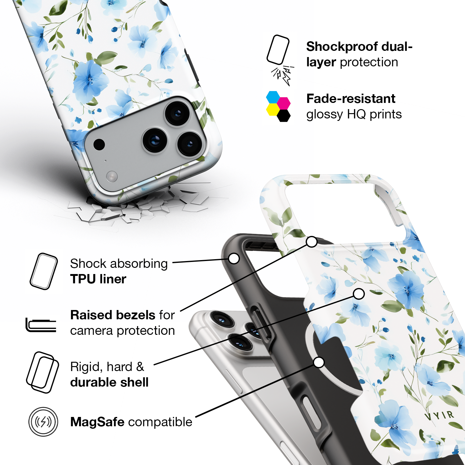 Gentle Blue - Shockproof MagSafe iPhone Case - VYIR