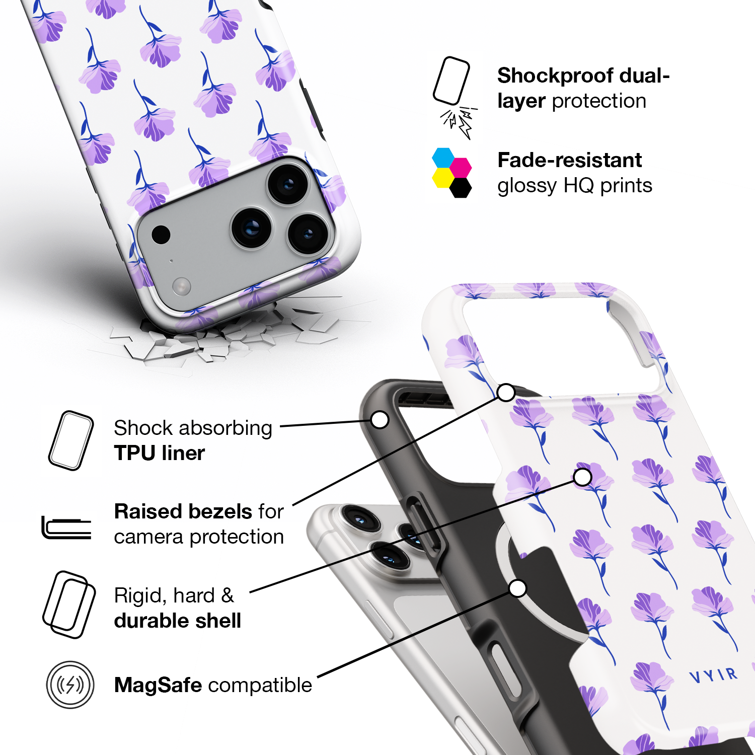 Petal Breeze Lilac - Shockproof MagSafe iPhone Case - VYIR