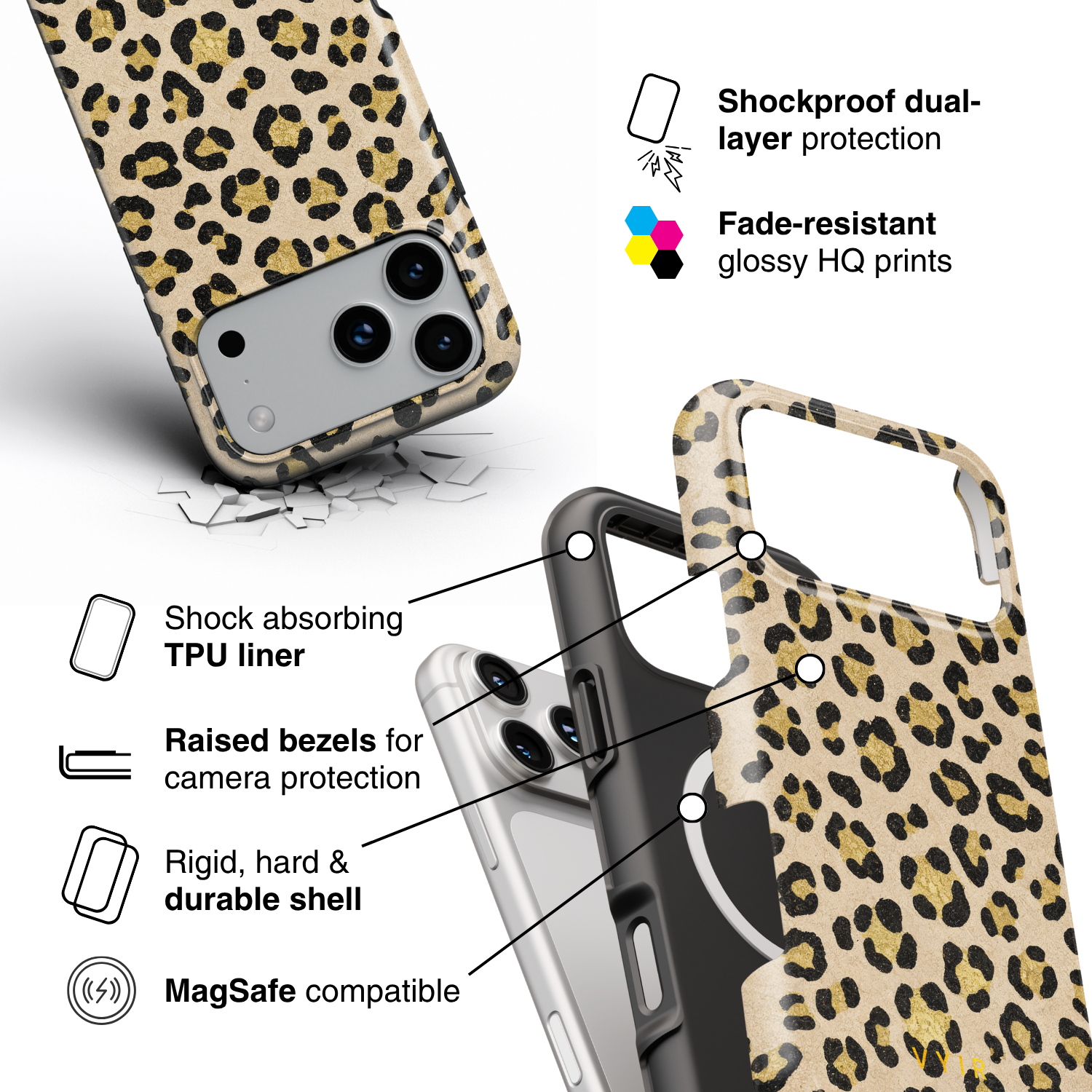 Luxe Leopard Beige - Shockproof MagSafe iPhone Case - VYIR