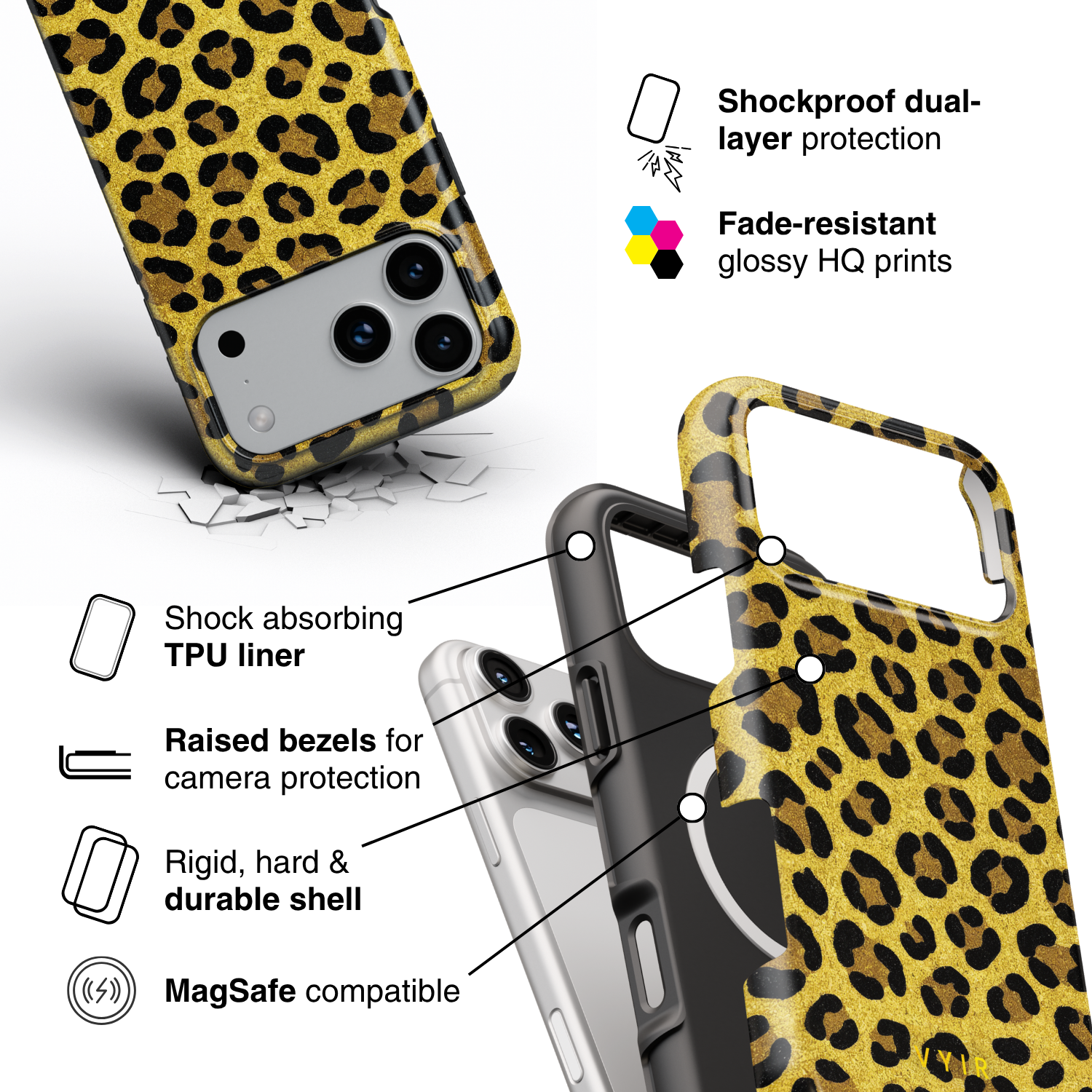 Luxe Leopard Gold - Shockproof MagSafe iPhone Case - VYIR
