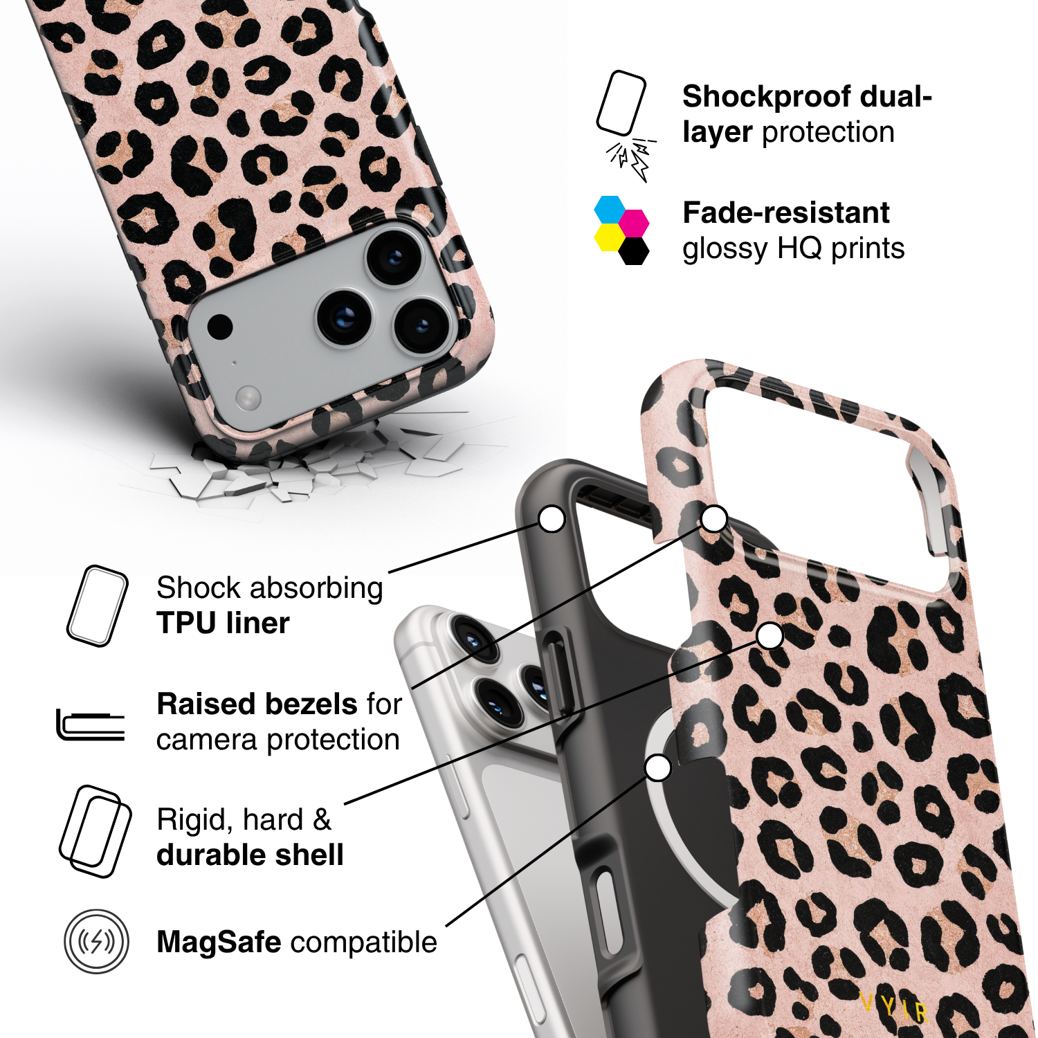 Luxe Leopard Rose Gold - Shockproof MagSafe iPhone Case - VYIR