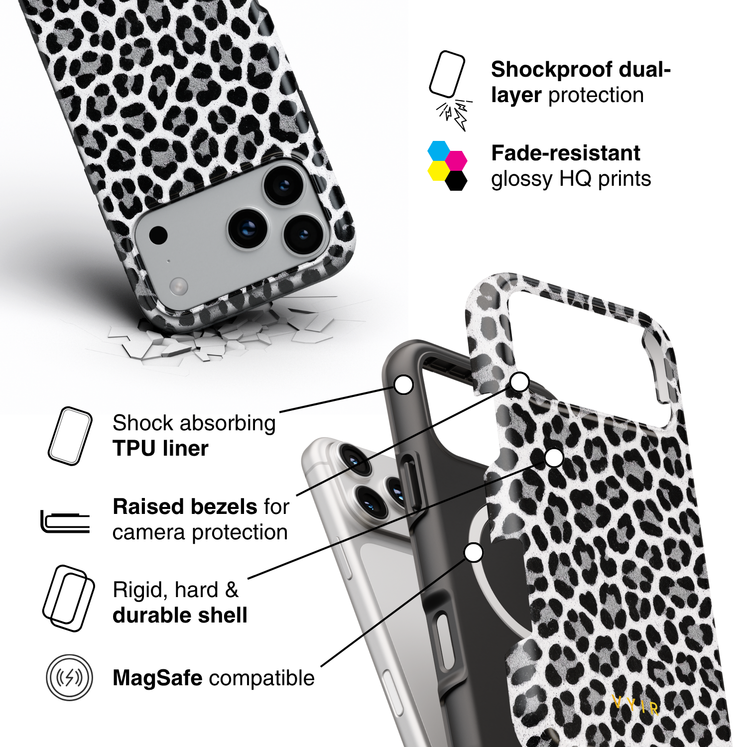 Luxe Leopard White - Shockproof MagSafe iPhone Case - VYIR