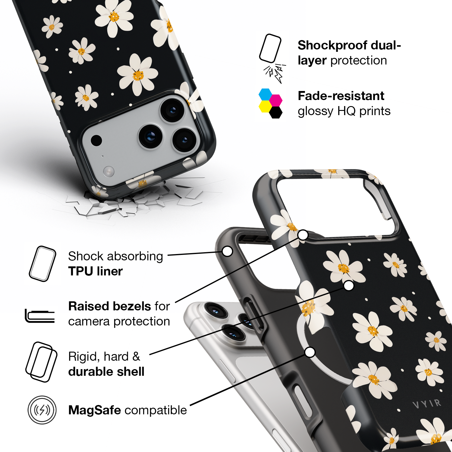 Daisy Dot Night - Shockproof MagSafe iPhone Case - VYIR