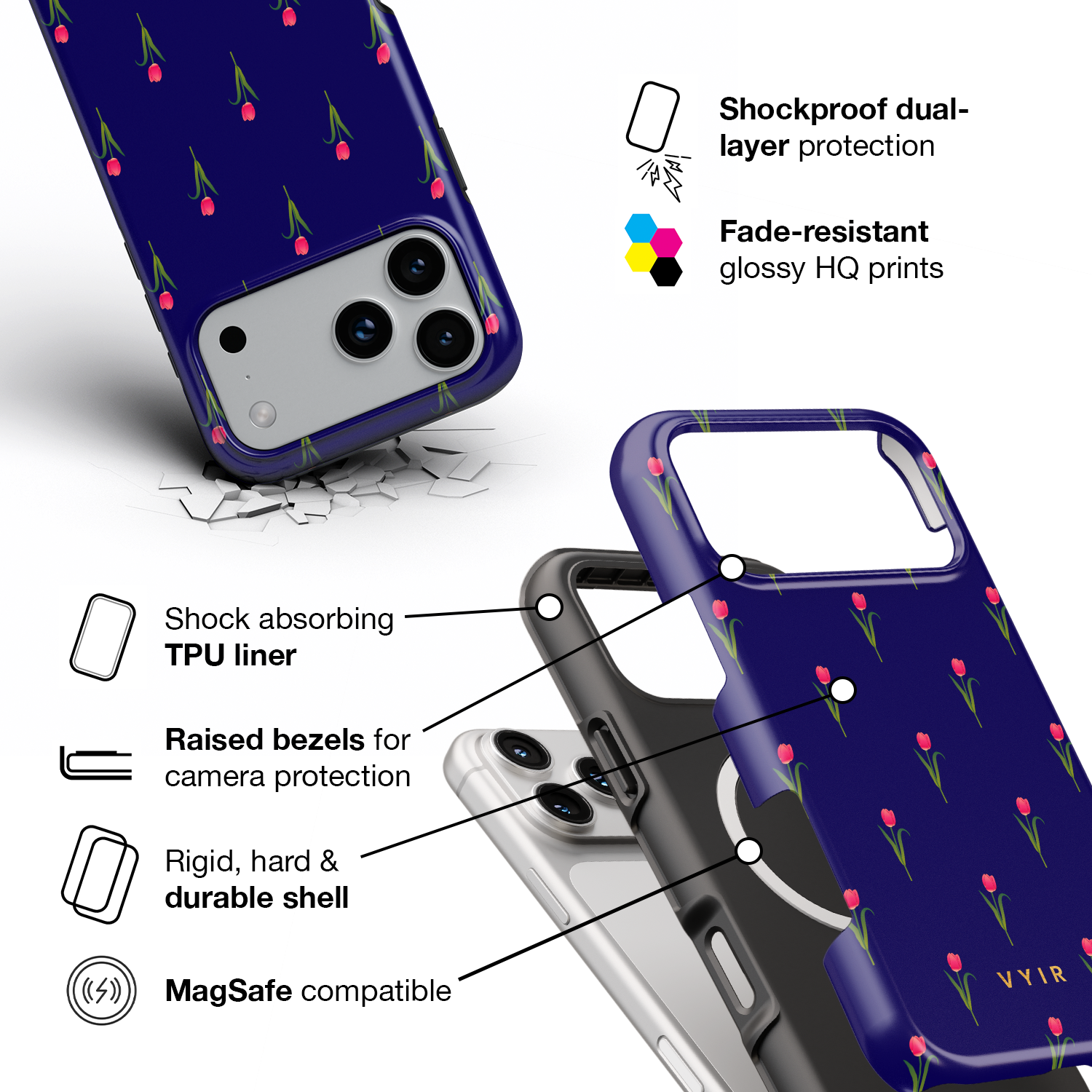 Navy Tulip - Shockproof MagSafe iPhone Case - VYIR