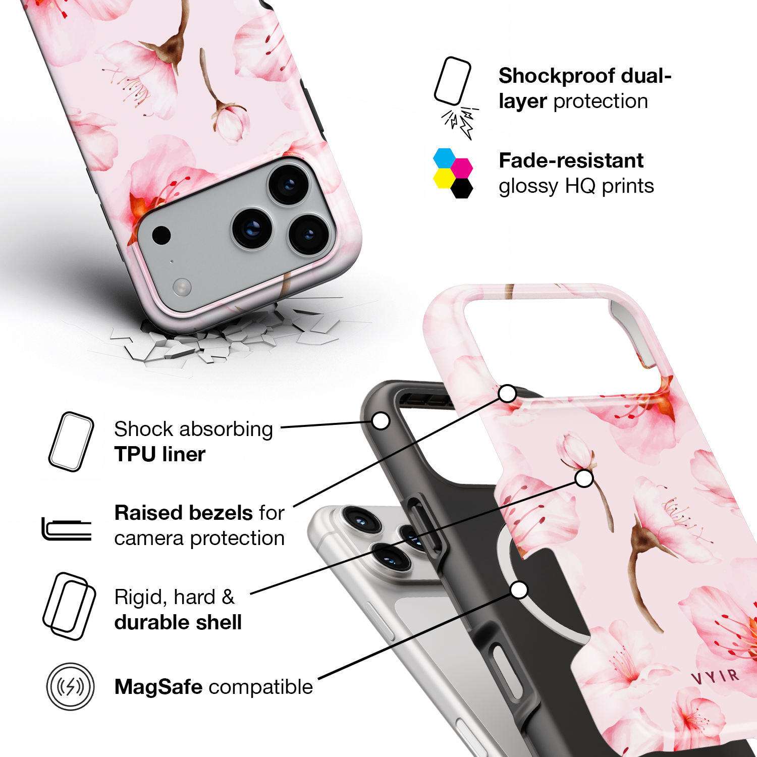 Cherry Blossom Drift - Shockproof MagSafe iPhone Case - VYIR