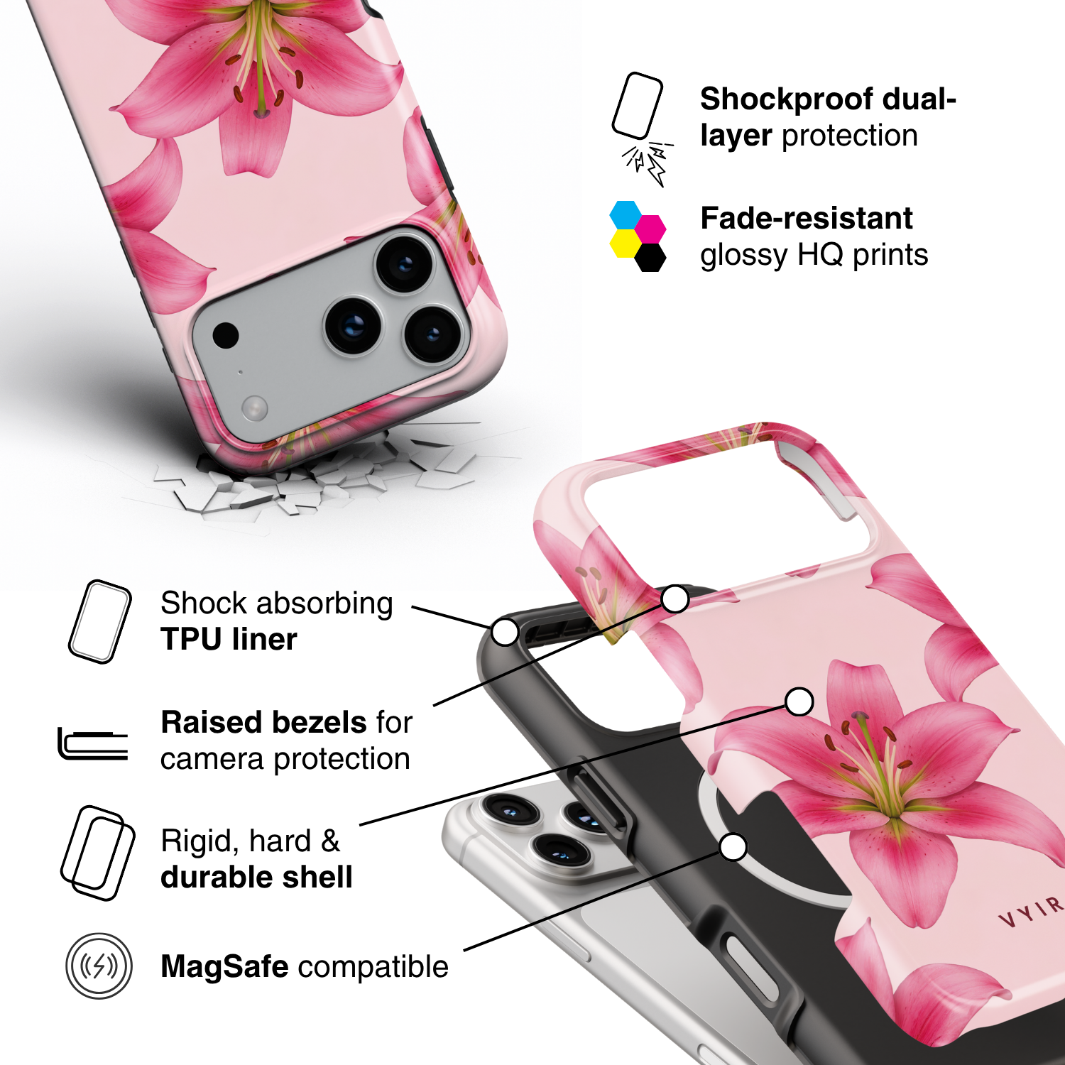 Pink Lily Bloom - Shockproof MagSafe iPhone Case - VYIR