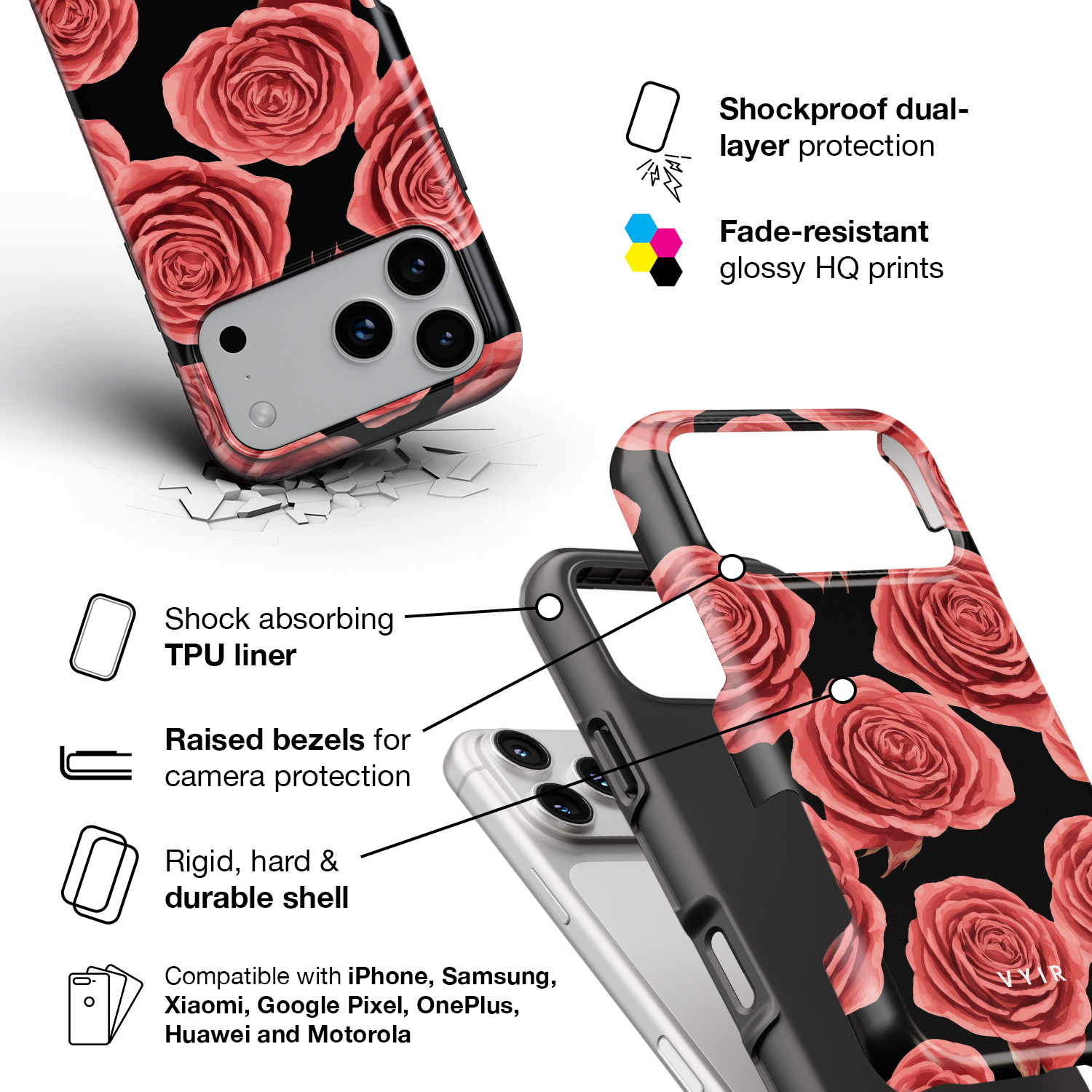 Crimson Rose - Shockproof Phone Case - VYIR