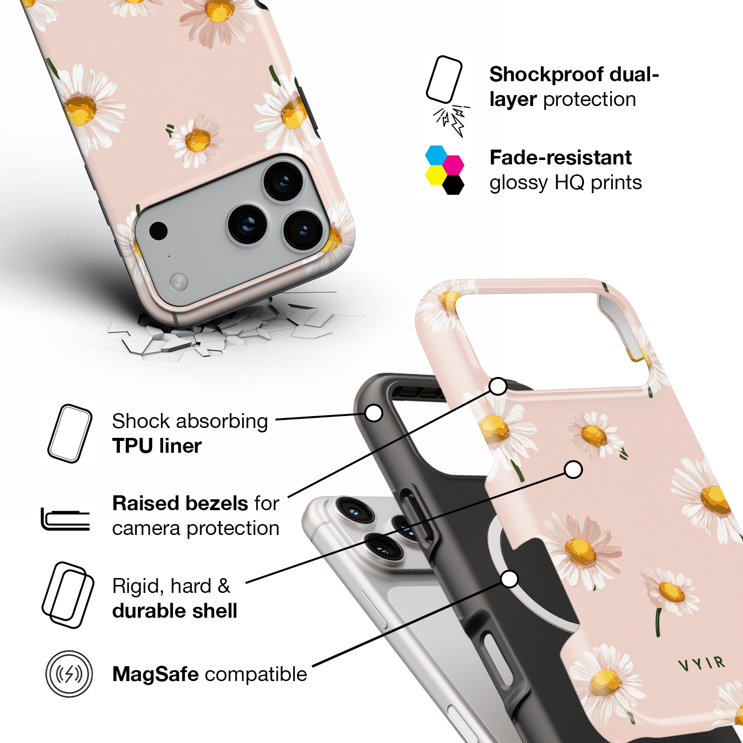 Blush Daisy - Shockproof MagSafe iPhone Case - VYIR
