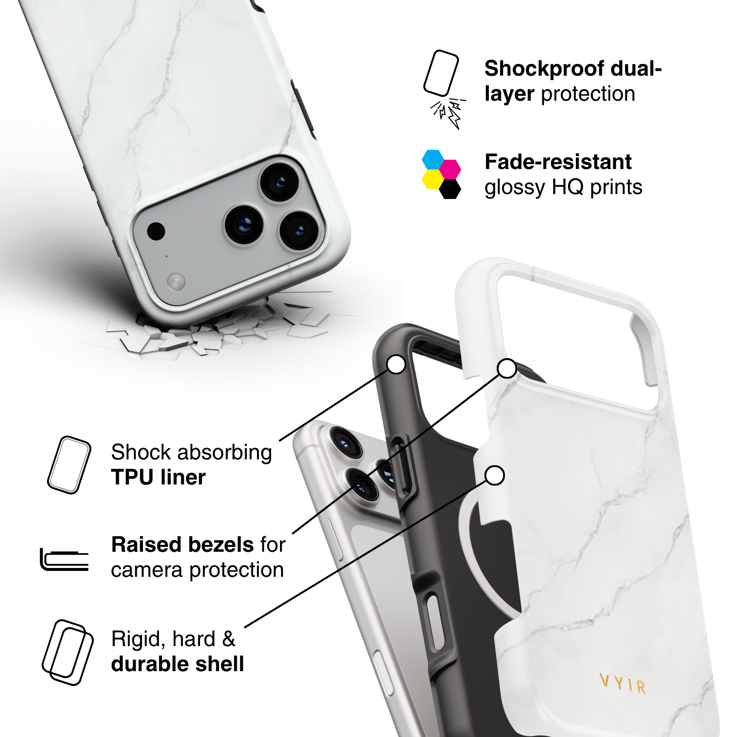 Pure Marble White - Shockproof MagSafe iPhone Case - VYIR