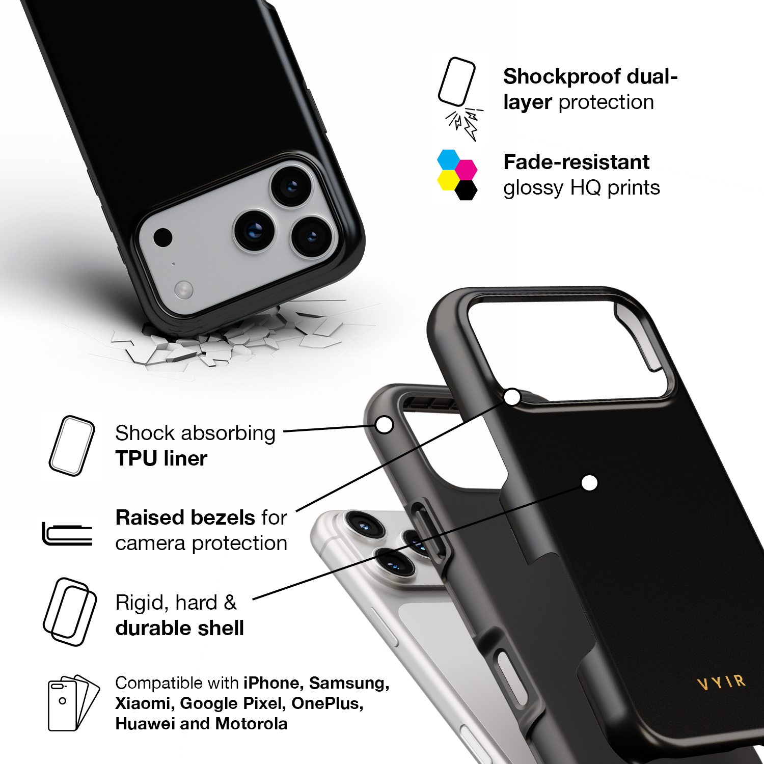 VYIR Signature Solid Colors, Black - Shockproof Phone Case - VYIR