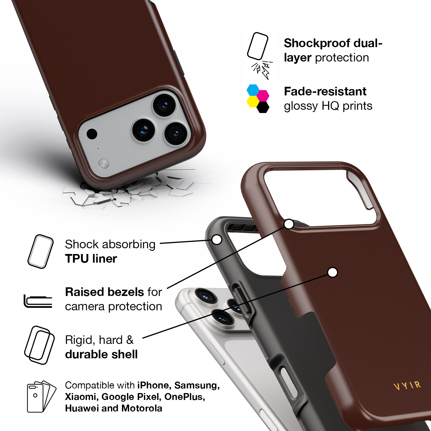 VYIR Signature Solid Colors, Chocolate Brown - Shockproof Phone Case - VYIR