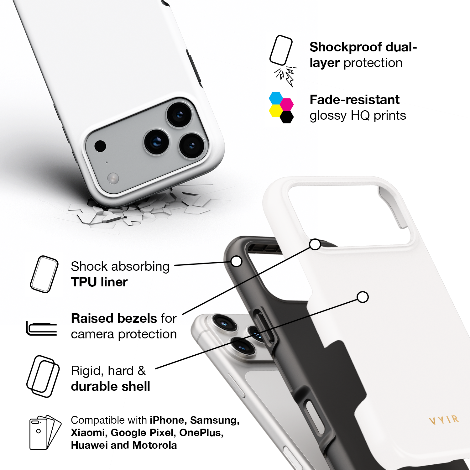 VYIR Signature Solid Colors, White - Shockproof Phone Case - VYIR