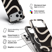 Swirl Lines, Black and Beige - Shockproof MagSafe iPhone Case - VYIR