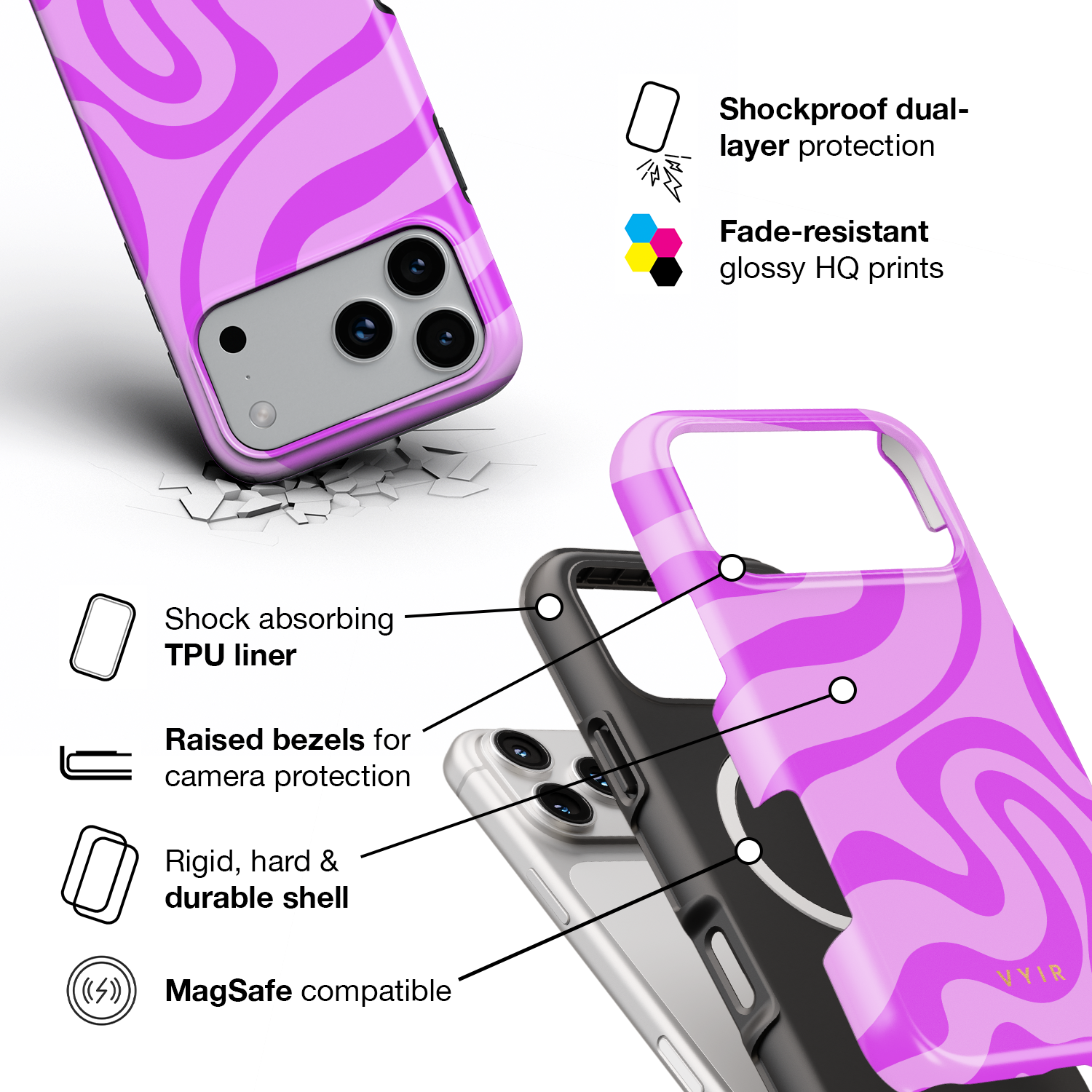 Swirl Lines, Light Pink - Shockproof MagSafe iPhone Case - VYIR