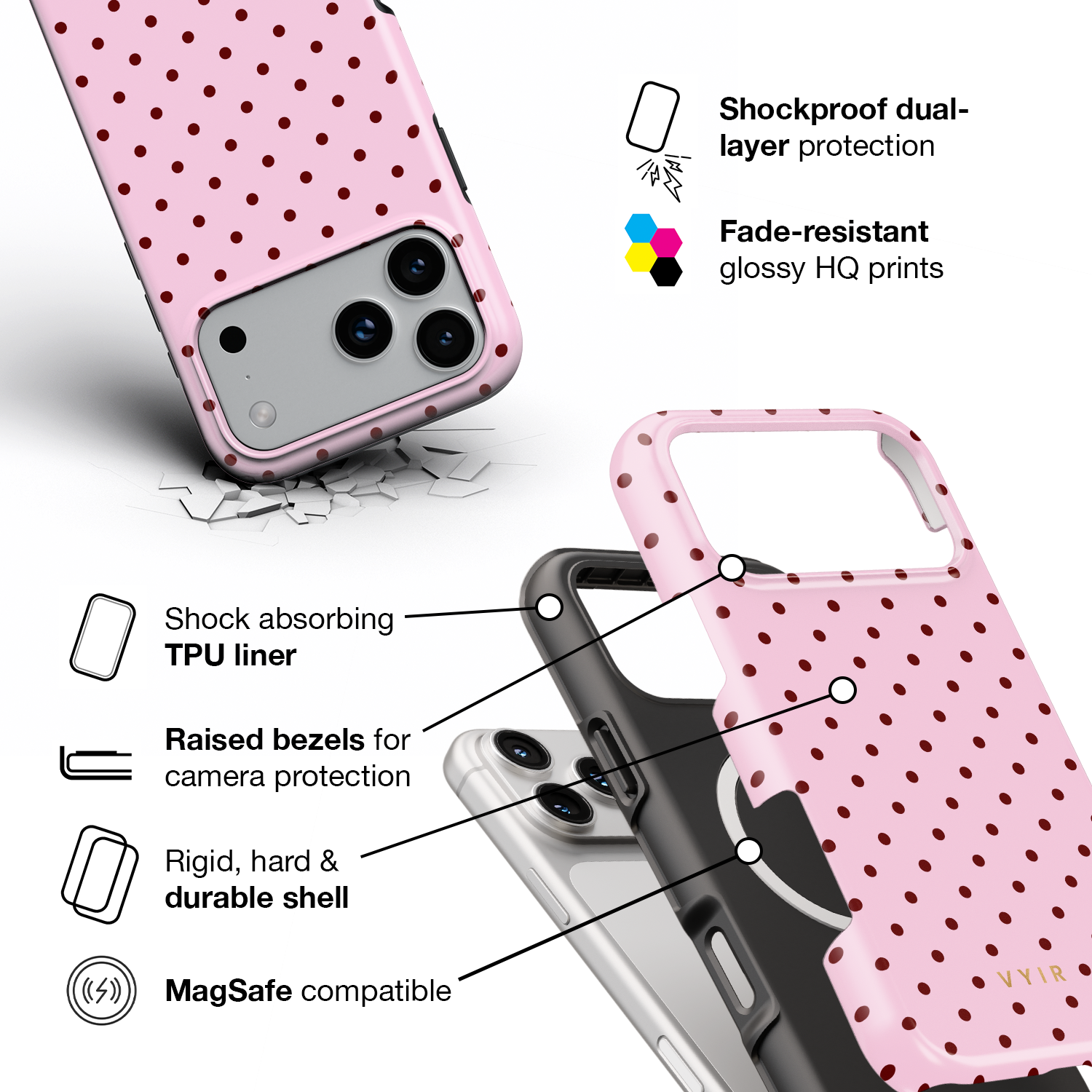 Tiny Polka Dots, Candy Pink - Shockproof MagSafe iPhone Case - VYIR