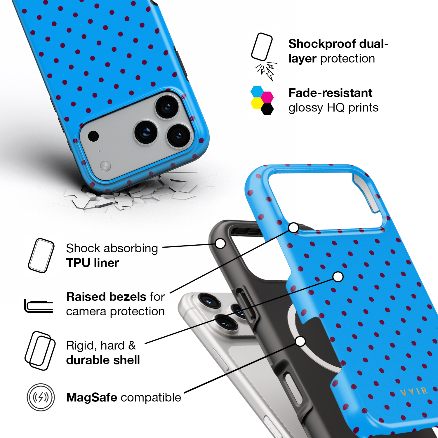 Tiny Polka Dots, Electric Blue - Shockproof MagSafe iPhone Case - VYIR
