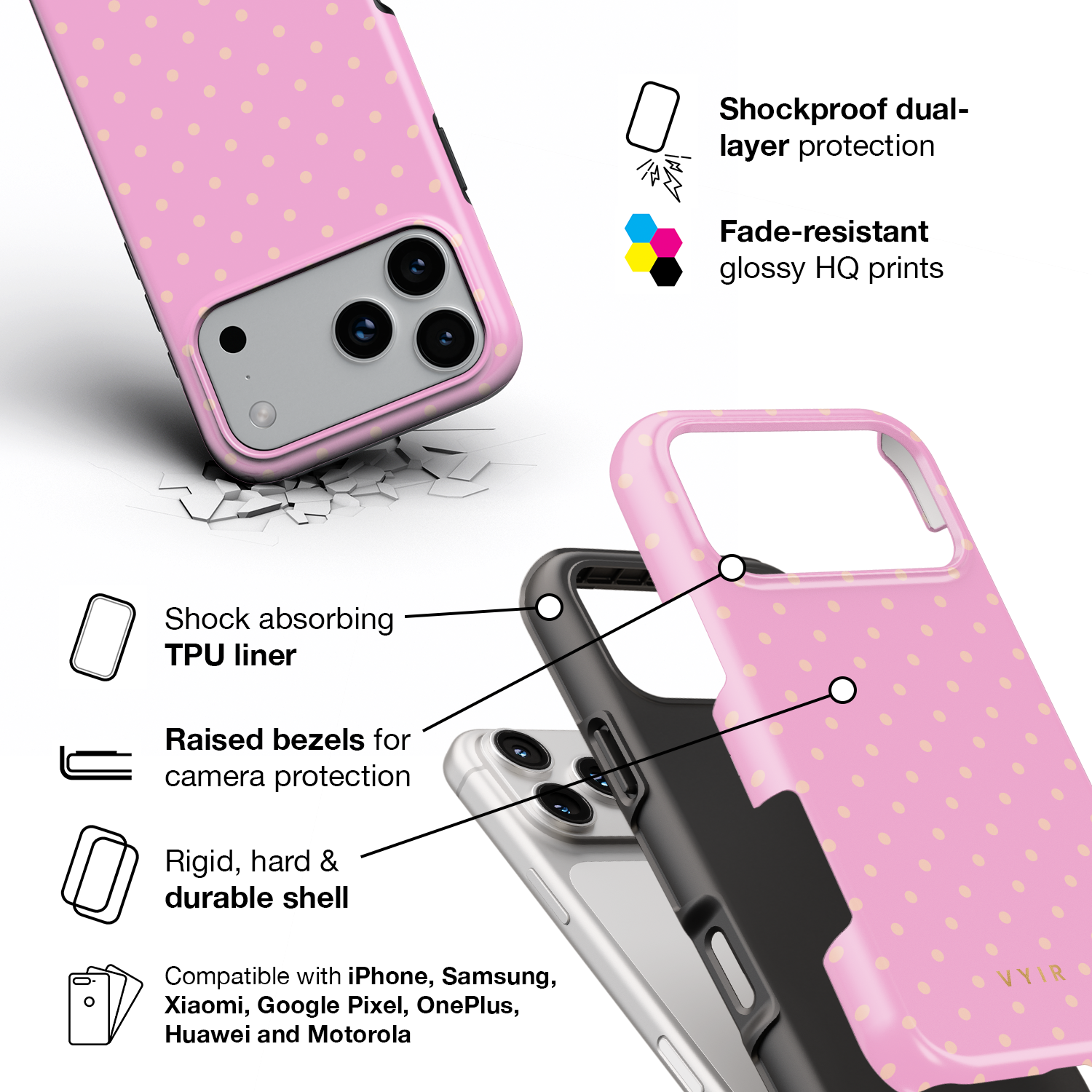 Tiny Polka Dots, Feminine Pink - Shockproof Phone Case - VYIR