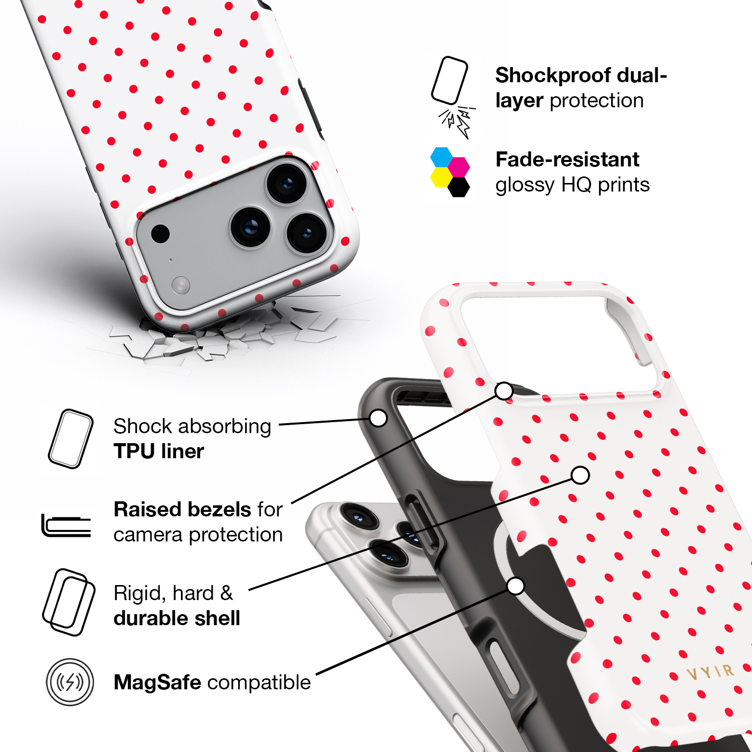 Tiny Polka Dots, Red Spark - Shockproof MagSafe iPhone Case - VYIR