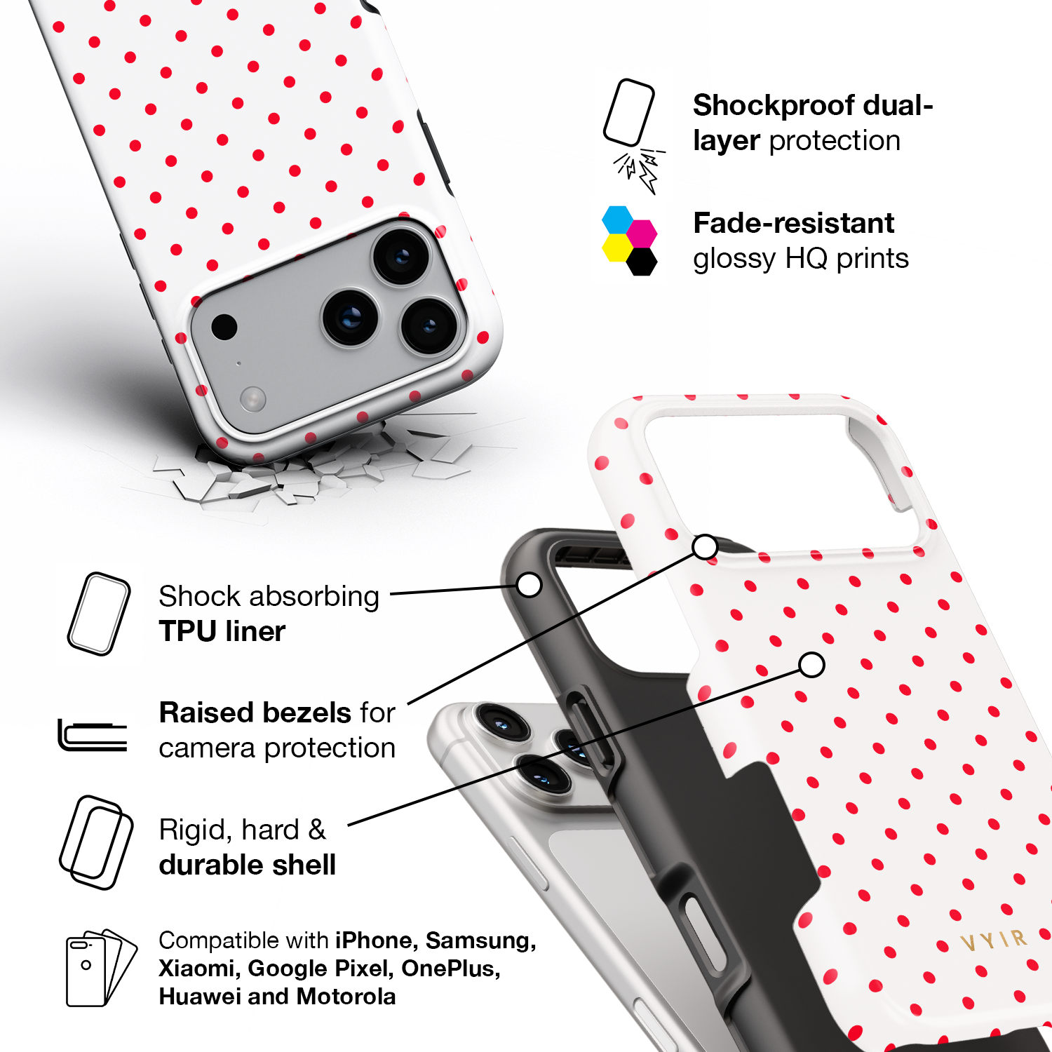 Tiny Polka Dots, Red Spark - Shockproof Phone Case - VYIR
